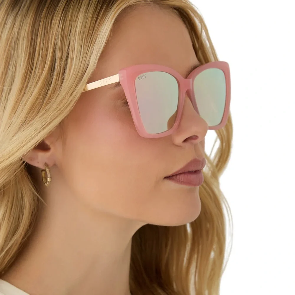 DIFF Becky II Sunglasses Peach Frame Cherry Blossom Mirror Lens Cat Eye NWT
